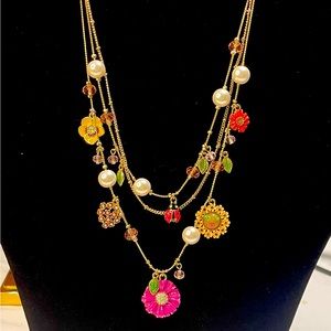 Betsey Johnson Garden Party Charm Necklace 24”. In Like New Condition.  No Box.
